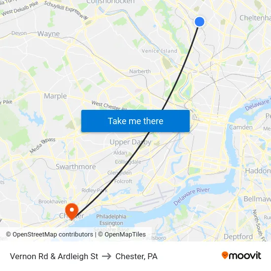 Vernon Rd & Ardleigh St to Chester, PA map