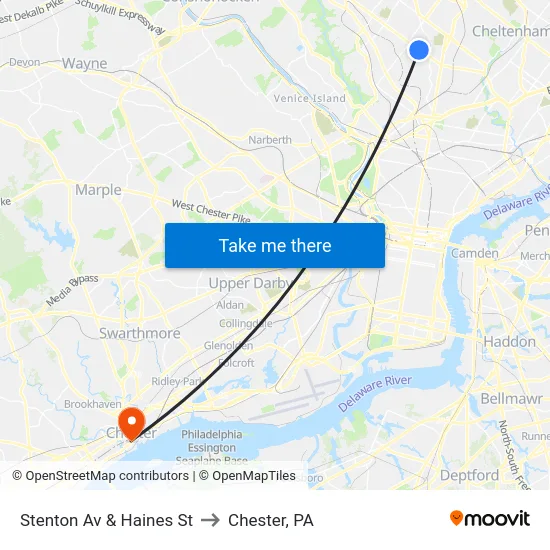 Stenton Av & Haines St to Chester, PA map