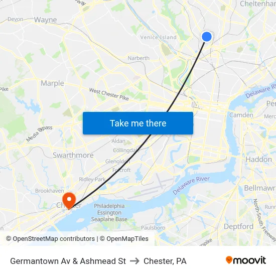Germantown Av & Ashmead St to Chester, PA map