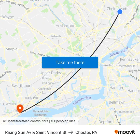 Rising Sun Av & Saint Vincent St to Chester, PA map