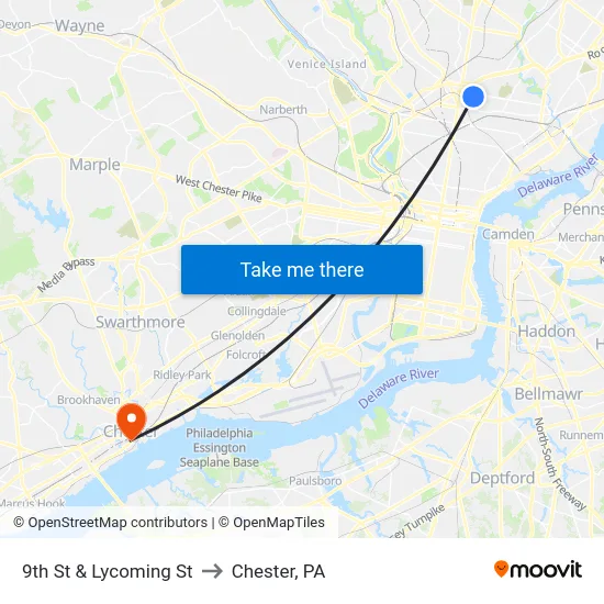 9th St & Lycoming St to Chester, PA map