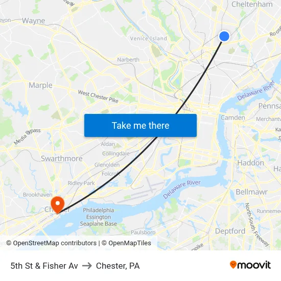 5th St & Fisher Av to Chester, PA map