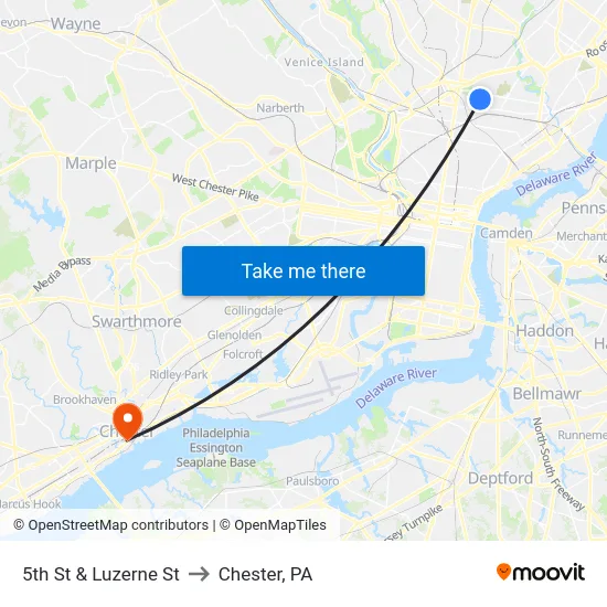 5th St & Luzerne St to Chester, PA map