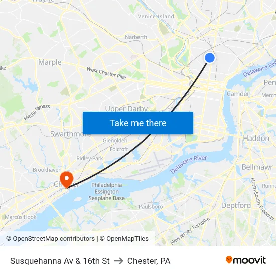 Susquehanna Av & 16th St to Chester, PA map