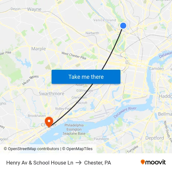 Henry Av & School House Ln to Chester, PA map