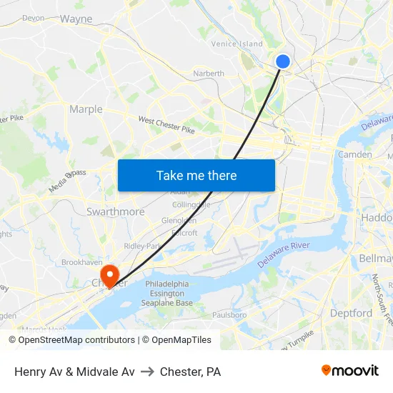 Henry Av & Midvale Av to Chester, PA map