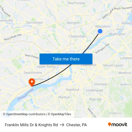 Franklin Mills Dr & Knights Rd to Chester, PA map