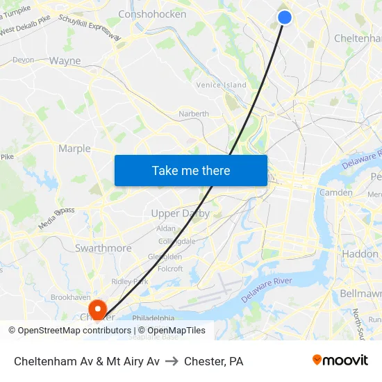 Cheltenham Av & Mt Airy Av to Chester, PA map