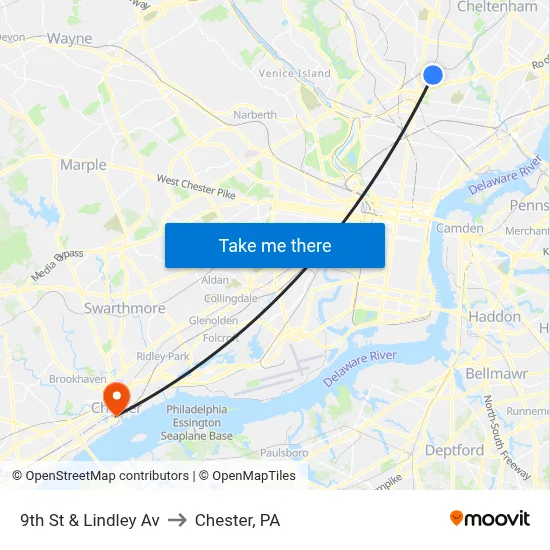 9th St & Lindley Av to Chester, PA map