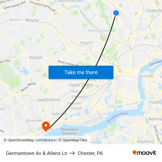 Germantown Av & Allens Ln to Chester, PA map