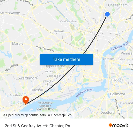 2nd St & Godfrey Av to Chester, PA map