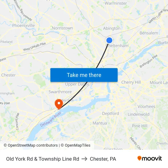 Old York Rd & Township Line Rd to Chester, PA map
