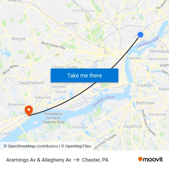 Aramingo Av & Allegheny Av to Chester, PA map