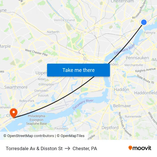 Torresdale Av & Disston St to Chester, PA map