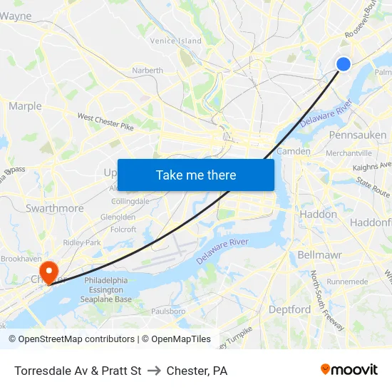 Torresdale Av & Pratt St to Chester, PA map
