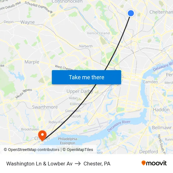 Washington Ln & Lowber Av to Chester, PA map