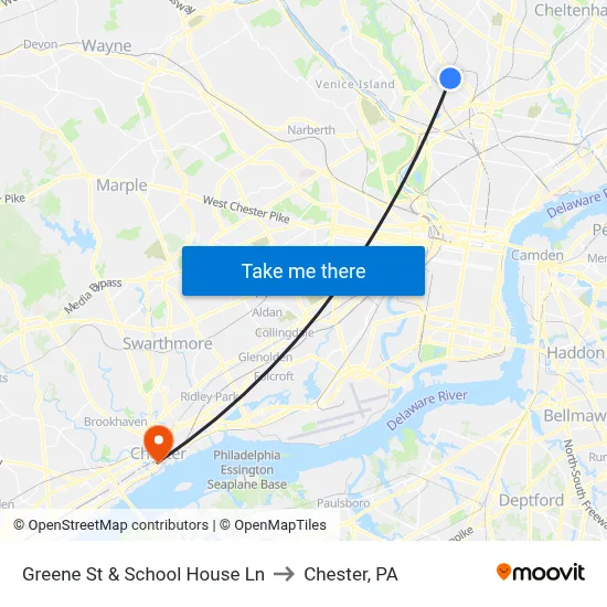 Greene St & School House Ln to Chester, PA map
