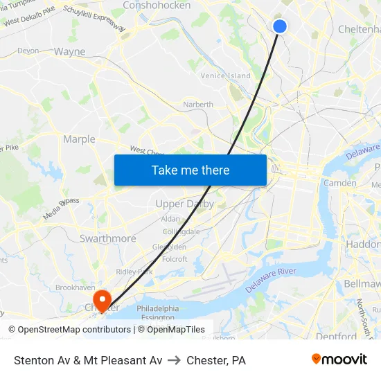Stenton Av & Mt Pleasant Av to Chester, PA map