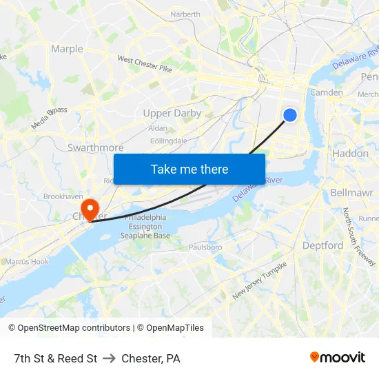 7th St & Reed St to Chester, PA map