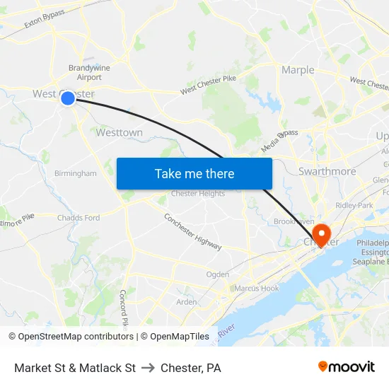 Market St & Matlack St to Chester, PA map