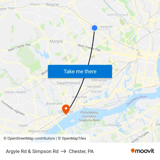 Argyle Rd & Simpson Rd to Chester, PA map