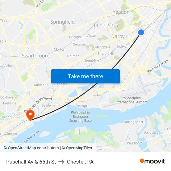 Paschall Av & 65th St to Chester, PA map