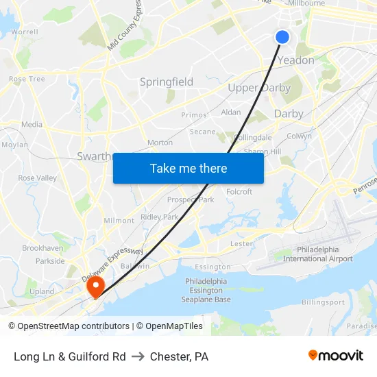 Long Ln & Guilford Rd to Chester, PA map