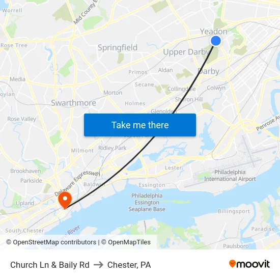 Church Ln & Baily Rd to Chester, PA map