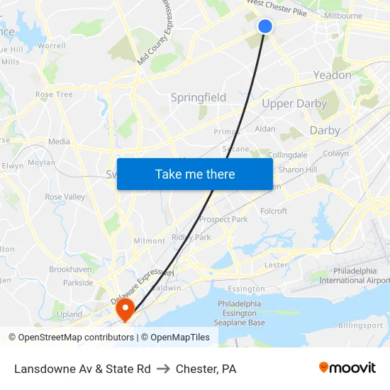 Lansdowne Av & State Rd to Chester, PA map