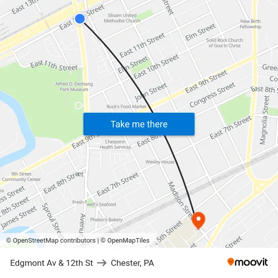 Edgmont Av & 12th St to Chester, PA map