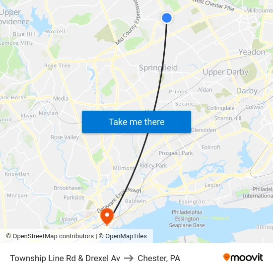 Township Line Rd & Drexel Av to Chester, PA map
