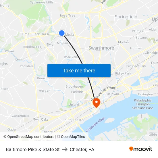 Baltimore Pike & State St to Chester, PA map