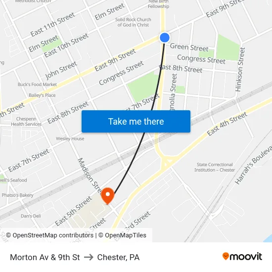 Morton Av & 9th St to Chester, PA map