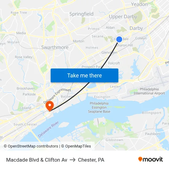 Macdade Blvd & Clifton Av to Chester, PA map