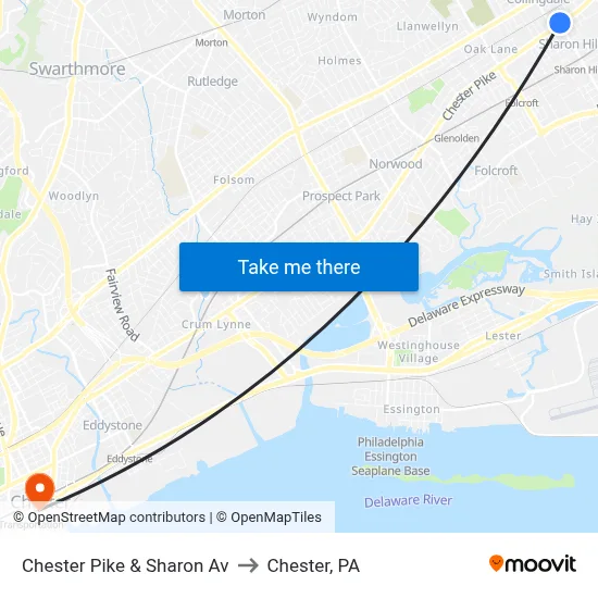 Chester Pike & Sharon Av to Chester, PA map