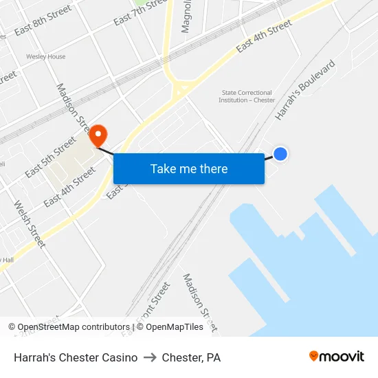 Harrah's Chester Casino to Chester, PA map
