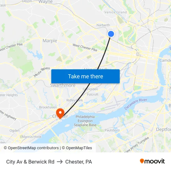 City Av & Berwick Rd to Chester, PA map