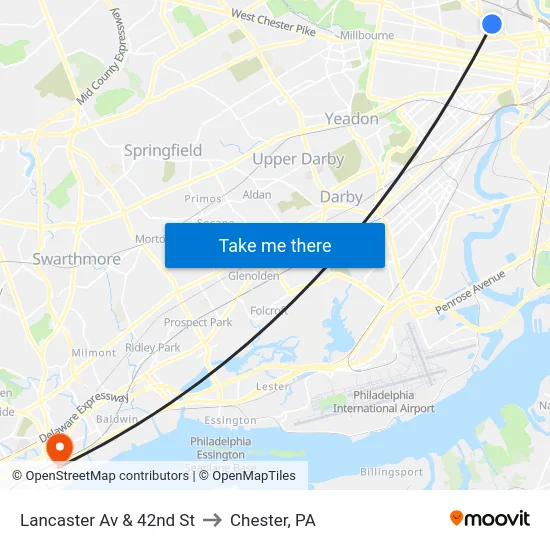 Lancaster Av & 42nd St to Chester, PA map