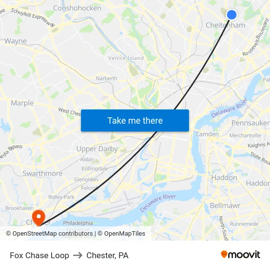 Fox Chase Loop to Chester, PA map
