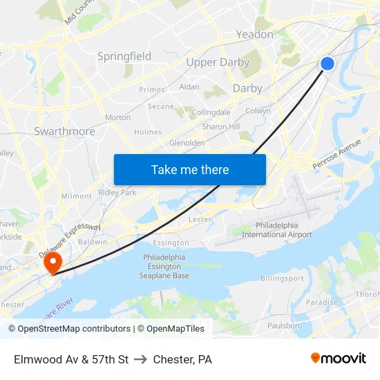 Elmwood Av & 57th St to Chester, PA map