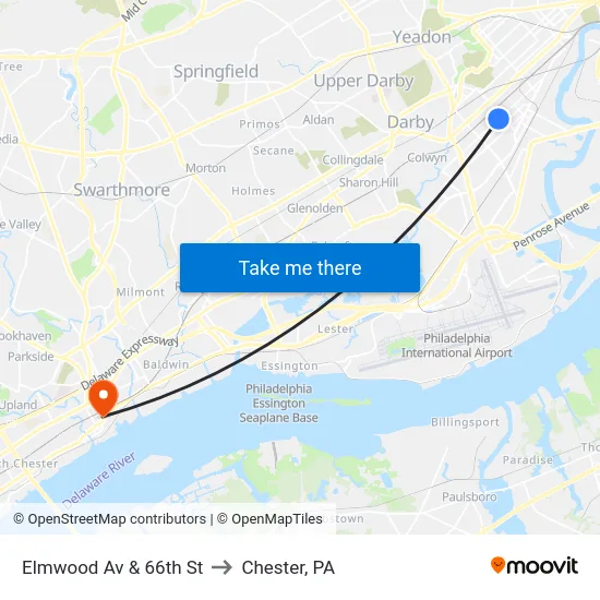 Elmwood Av & 66th St to Chester, PA map