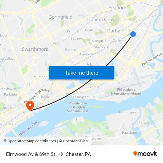 Elmwood Av & 69th St to Chester, PA map