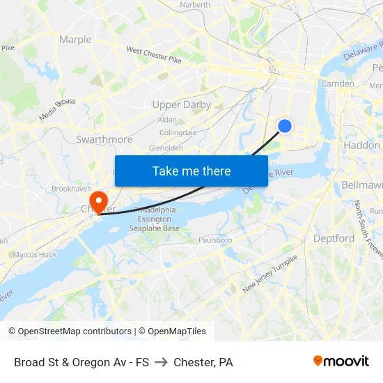 Broad St & Oregon Av - FS to Chester, PA map