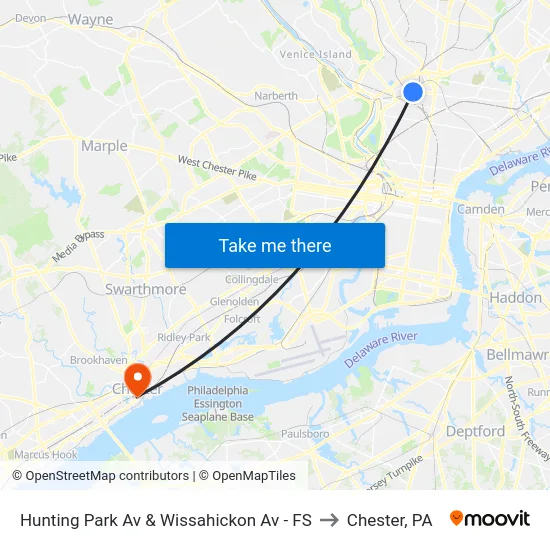 Hunting Park Av & Wissahickon Av - FS to Chester, PA map