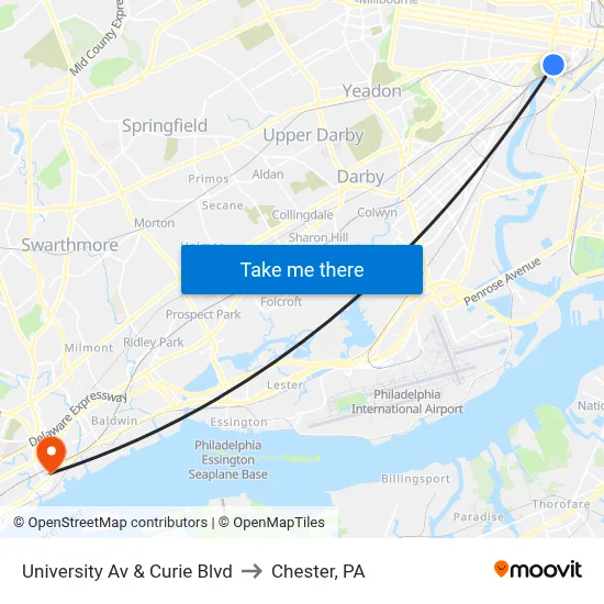 University Av & Curie Blvd to Chester, PA map