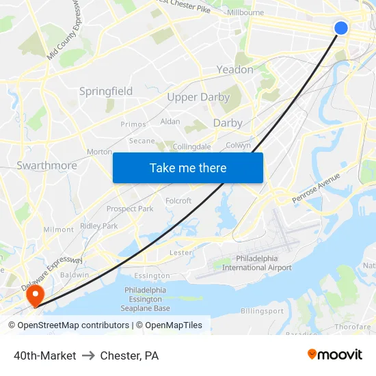 40th-Market to Chester, PA map