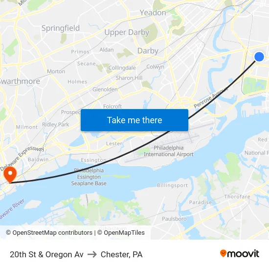20th St & Oregon Av to Chester, PA map