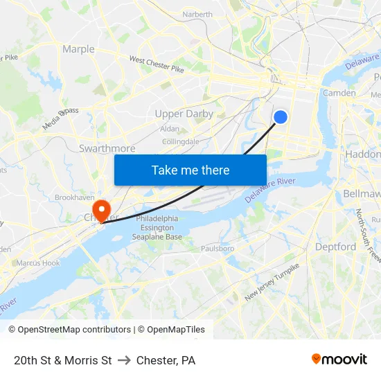 20th St & Morris St to Chester, PA map