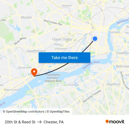20th St & Reed St to Chester, PA map