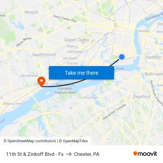 11th St & Zinkoff Blvd - Fs to Chester, PA map